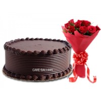 Triple Chocolate Cake Flower Combo - Chocolate Cake and flowers delivery in Doha Qatar